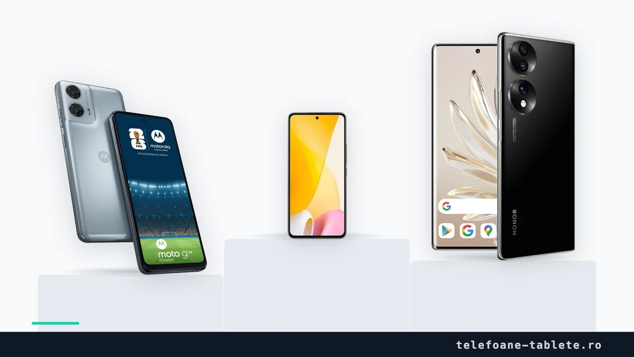 Trei telefoane sub treapta asta comparate: Motorola Moto g24 Power, Xiaomi 12 Lite si Honor 70