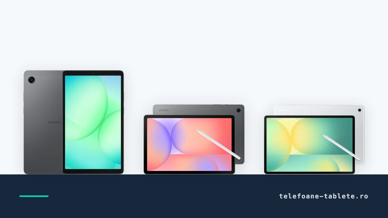 Trei tablete Samsung comparate: Galaxy Tab A11, Galaxy Tab S10 Lite si Galaxy Tab S10 FE+