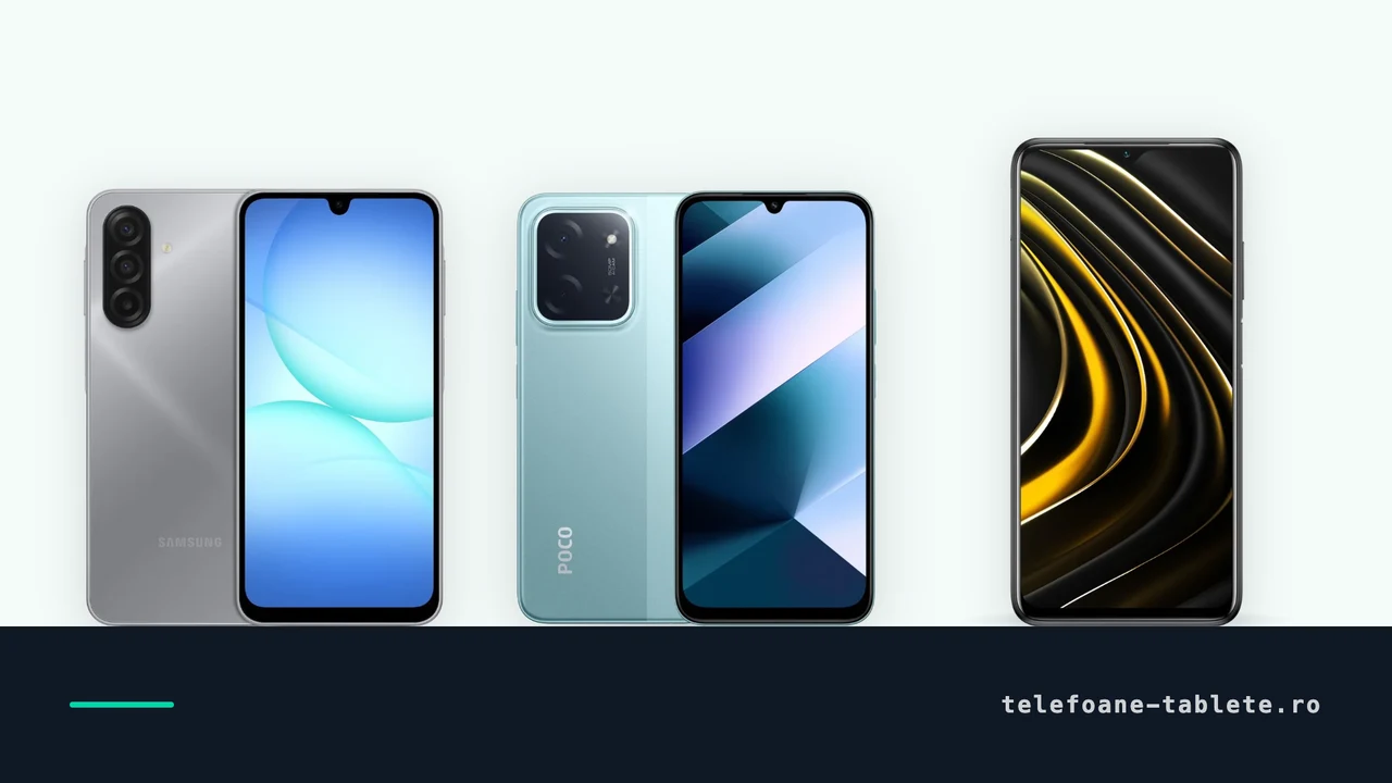 Trei telefoane ieftine comparate pentru parinti: Samsung Galaxy A17, Poco C85 si POCO M3