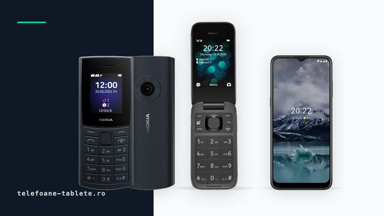 Trei telefoane Nokia comparate: Nokia 110 4G, Nokia 2660 Flip cu clapeta si Nokia G11