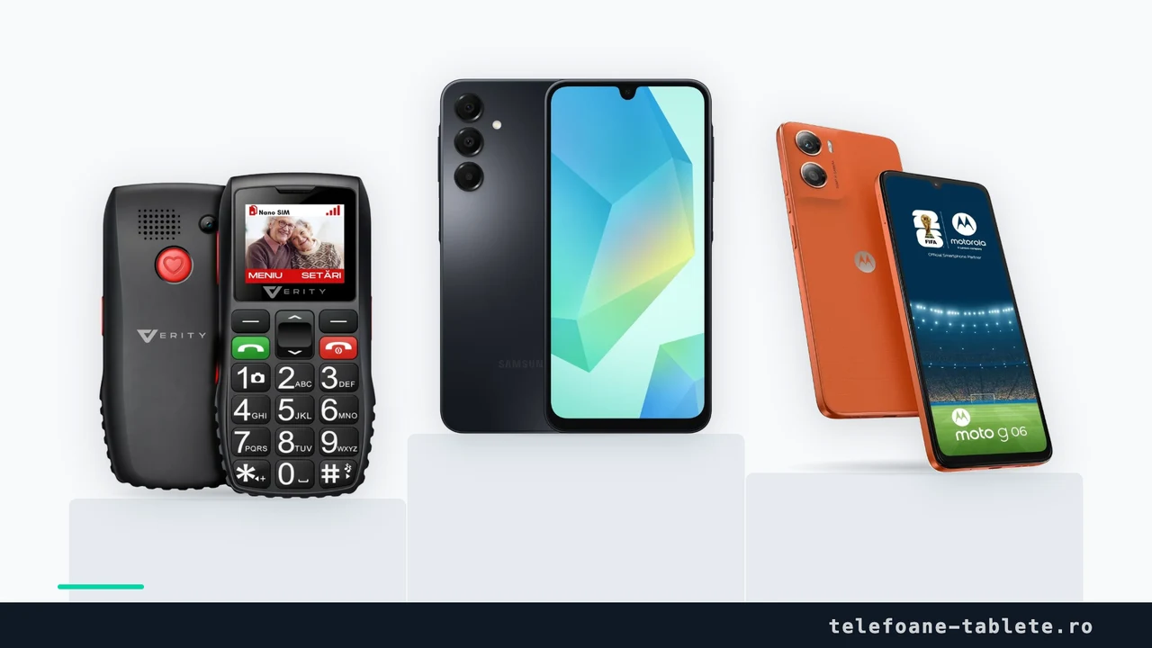 Trei telefoane pentru copii: modelul cu buton SOS, Samsung Galaxy A16 si Motorola g06