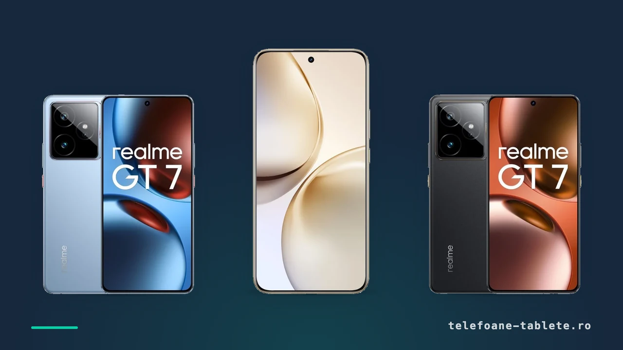realme GT 7 albastru, realme 14 Pro alb si realme GT 7 negru